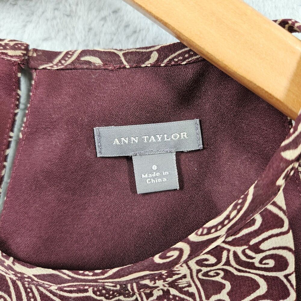 Ann Taylor Silk Skirt Set Womens Size 8 Top & 4‎ Skirt Sleeveless Wine Career - Picture 7 of 16